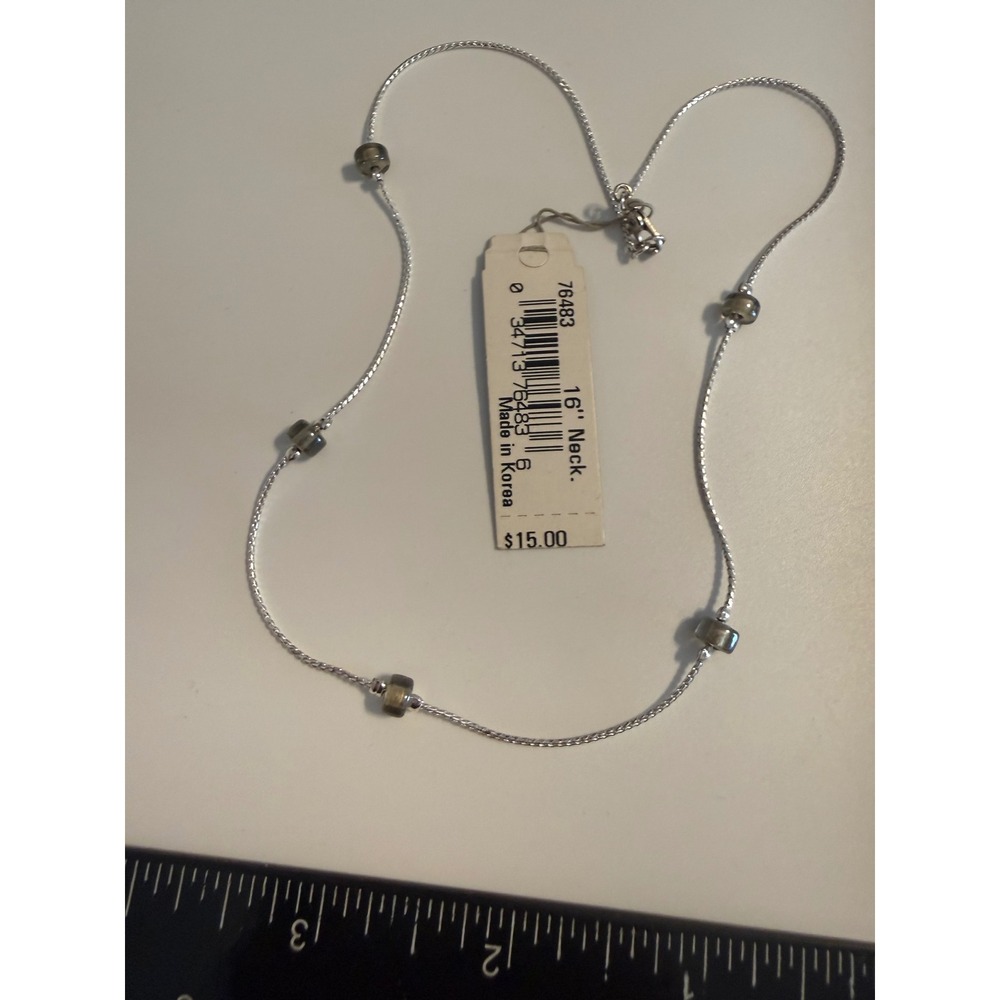 Monet Silver Tone 16 Inch Station Necklace Bead Accents Minimalist New 76483